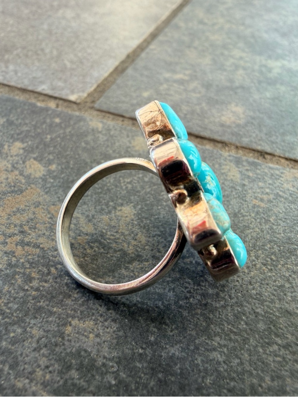 Sterling Silver Turquoise Flower Cluster Statement Ring | Size 6.5 | 925 Signed - Picture 5 of 5